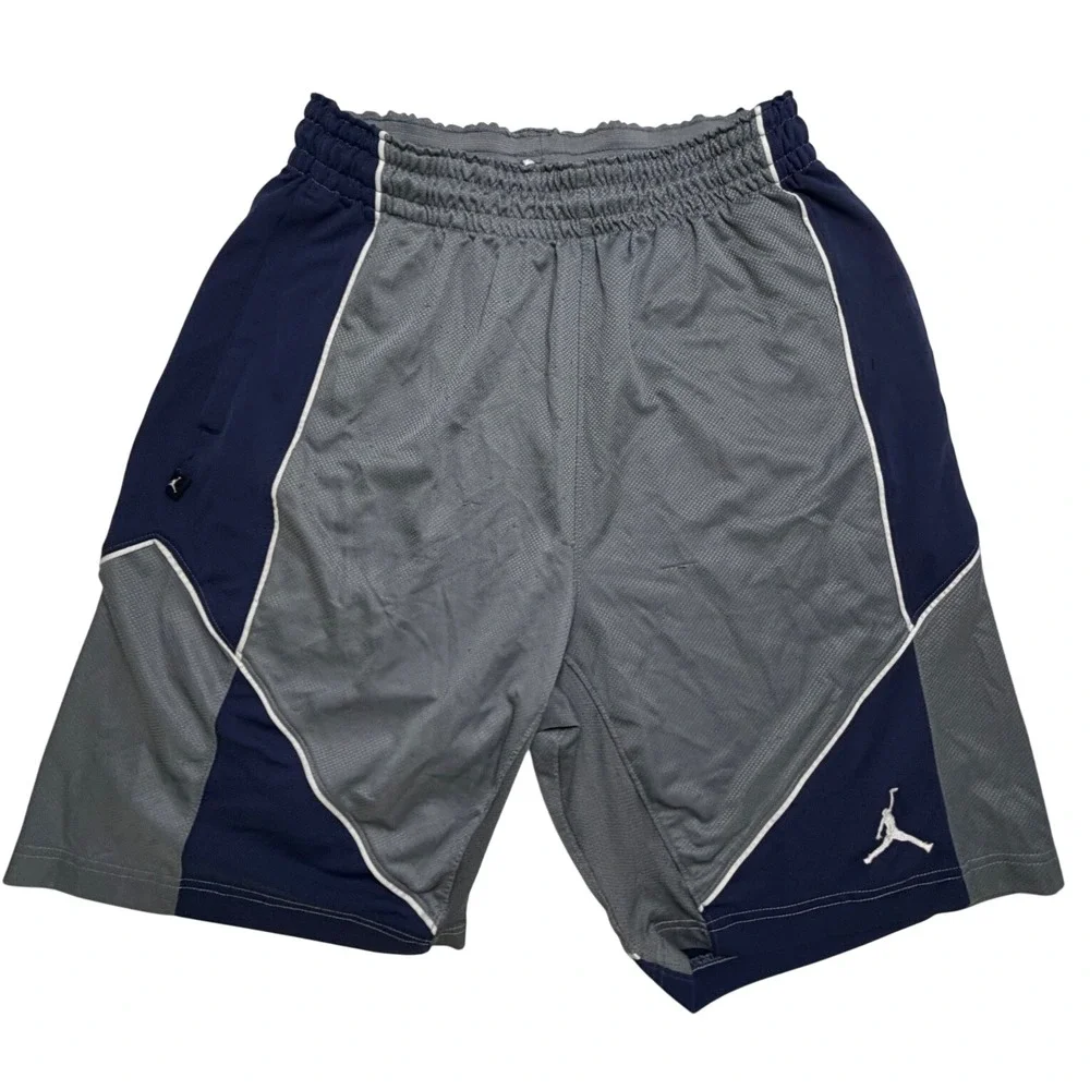 Jordan Mens Dri-FIT Mesh Basketball Shorts Grey Navy Blue Jumpman Size M
